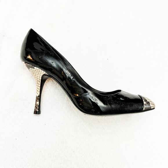Giuseppe Zanotti Black Patent Leather Heels Snakeskin Round Cap Toe Size  40 - Picture 8 of 8